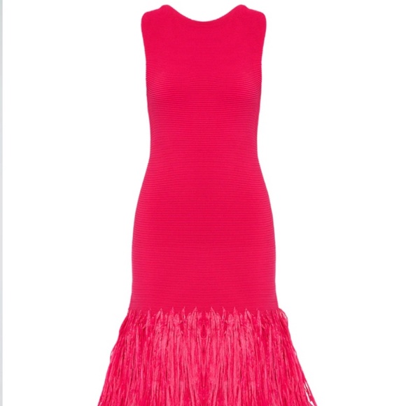 NWT Aje Rushes Raffia Knit Midi Dress Fuchsia XL Sold Out - Picture 1 of 3